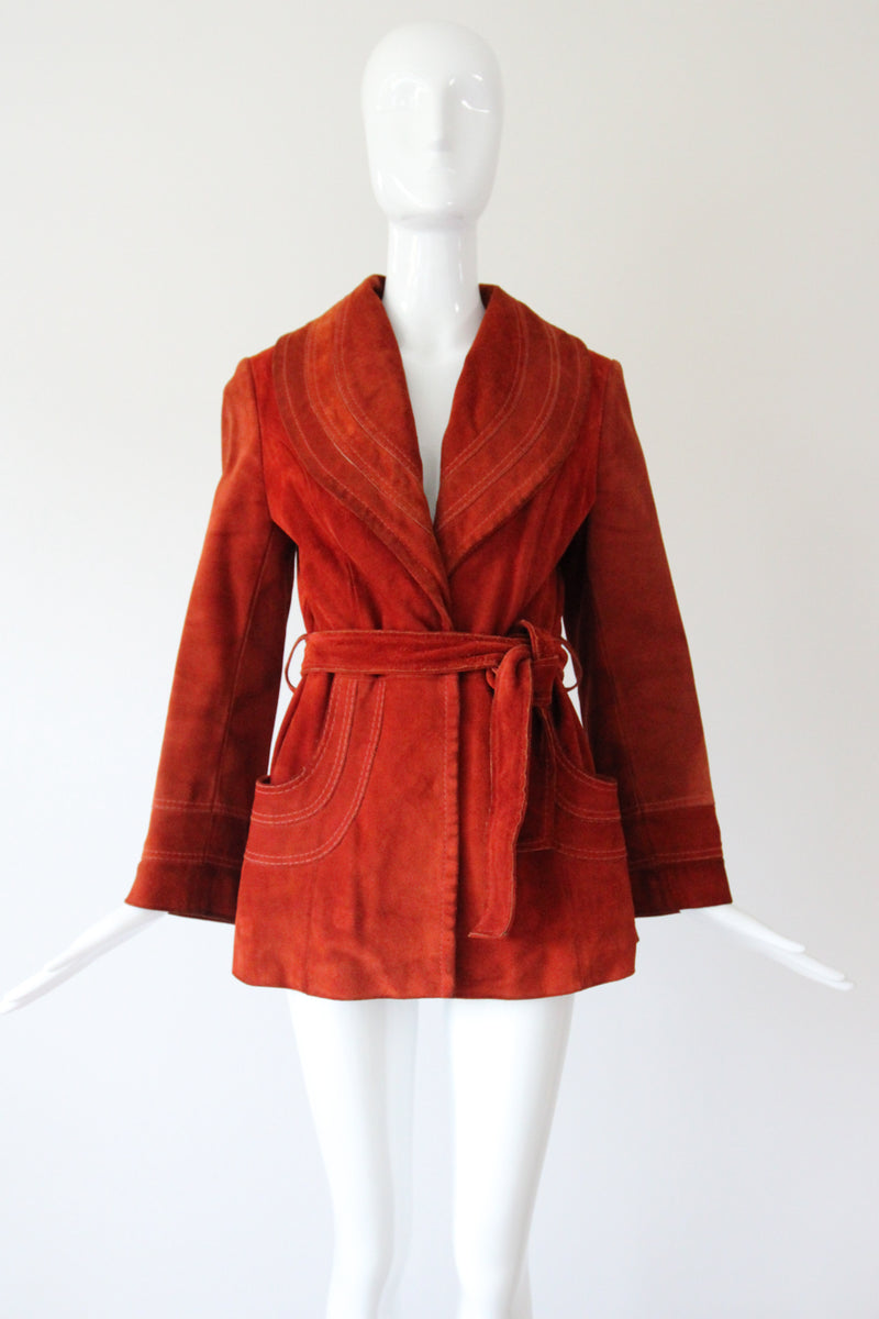 "Burnt Sienna" Vintage 1960's Burnt Sienna Suede Coat UK 8-10 US 4-6