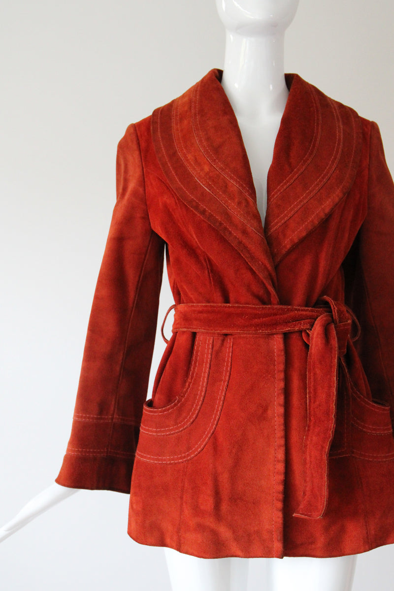 "Burnt Sienna" Vintage 1960's Burnt Sienna Suede Coat UK 8-10 US 4-6