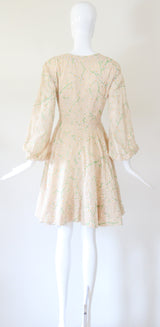 "Flocked Daisies" Vintage 1960's Cotton Organza Flocked Daisy Dress US 6 UK 10