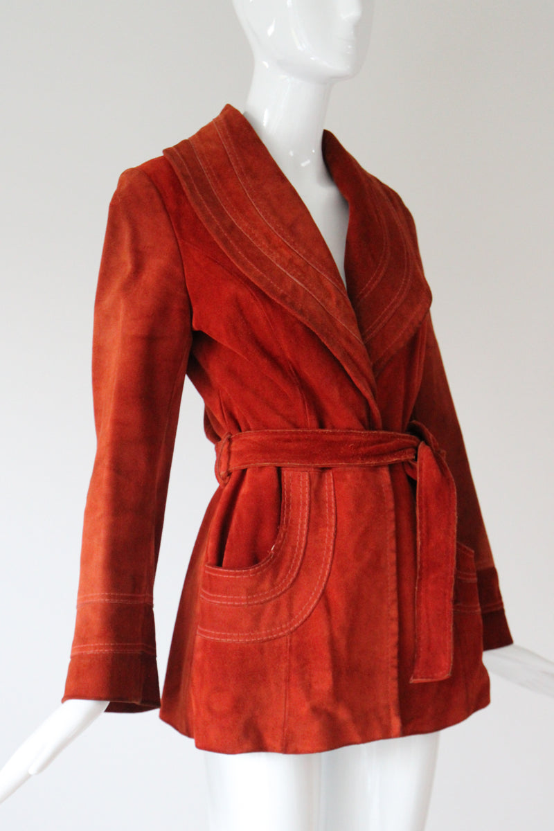 "Burnt Sienna" Vintage 1960's Burnt Sienna Suede Coat UK 8-10 US 4-6