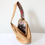 "Tan & Tartan" Vintage 1940's Tan Suede Wristlet Handbag