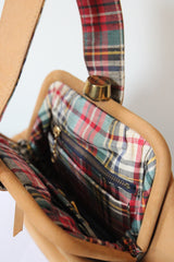 "Tan & Tartan" Vintage 1940's Tan Suede Wristlet Handbag