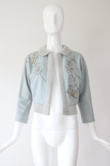"Rhinestone Butterflies" Vintage 1950's Ice Blue Butterfly Embellished Cardigan UK 8-10 US 4-6