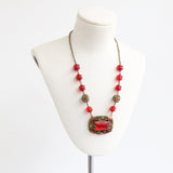 "Scarlett Glass & Filigree" Vintage 1930's Brass & Red Glass Necklace