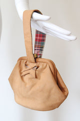 "Tan & Tartan" Vintage 1940's Tan Suede Wristlet Handbag