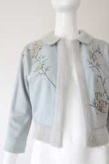 "Rhinestone Butterflies" Vintage 1950's Ice Blue Butterfly Embellished Cardigan UK 8-10 US 4-6