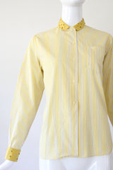 "Studded Pinstripes" Vintage 1940's Pinstriped Cotton Blouse UK 8-10 US 4-6