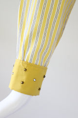 "Studded Pinstripes" Vintage 1940's Pinstriped Cotton Blouse UK 8-10 US 4-6