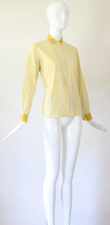 "Studded Pinstripes" Vintage 1940's Pinstriped Cotton Blouse UK 8-10 US 4-6