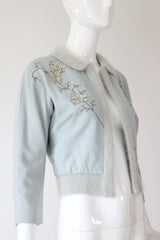 "Rhinestone Butterflies" Vintage 1950's Ice Blue Butterfly Embellished Cardigan UK 8-10 US 4-6