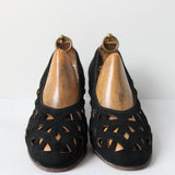 "Black Suede Cut-Outs" Vintage 1940's Black Suede Cut Out Heels UK 5 US 7 EU 38