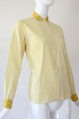 "Studded Pinstripes" Vintage 1940's Pinstriped Cotton Blouse UK 8-10 US 4-6