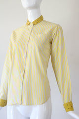 "Studded Pinstripes" Vintage 1940's Pinstriped Cotton Blouse UK 8-10 US 4-6