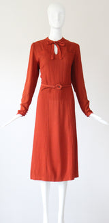 "Sienna Seams" Vintage Late 1930's Crepe Silk Seam Dress  UK 12-14 US 8-10