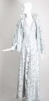 "Dove Blue & Silver Lurex" Vintage 1970's Silver Lurex Evening Gown & Jacket Set UK 12 US 8