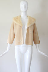 "Embroidered Golden Leaves" Vintage 1950's Cream Wool Embroidered Cardigan US 6-8 UK 10-12