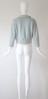 "Rhinestone Butterflies" Vintage 1950's Ice Blue Butterfly Embellished Cardigan UK 8-10 US 4-6