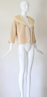 "Embroidered Golden Leaves" Vintage 1950's Cream Wool Embroidered Cardigan US 6-8 UK 10-12