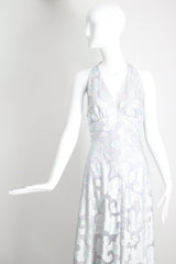 "Dove Blue & Silver Lurex" Vintage 1970's Silver Lurex Evening Gown & Jacket Set UK 12 US 8