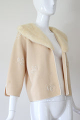 "Embroidered Golden Leaves" Vintage 1950's Cream Wool Embroidered Cardigan US 6-8 UK 10-12