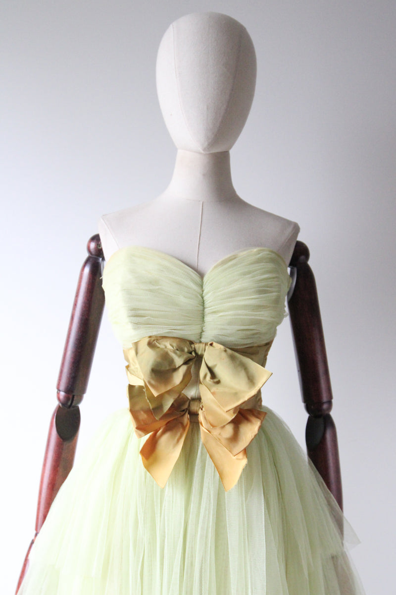 "Pistachio Tulle" Vintage 1950's Pistachio Tulle & Bow Dress UK 6 US 2