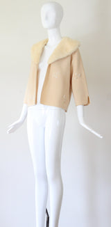 "Embroidered Golden Leaves" Vintage 1950's Cream Wool Embroidered Cardigan US 6-8 UK 10-12