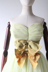 "Pistachio Tulle" Vintage 1950's Pistachio Tulle & Bow Dress UK 6 US 2