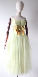 "Pistachio Tulle" Vintage 1950's Pistachio Tulle & Bow Dress UK 6 US 2