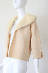 "Embroidered Golden Leaves" Vintage 1950's Cream Wool Embroidered Cardigan US 6-8 UK 10-12