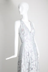 "Dove Blue & Silver Lurex" Vintage 1970's Silver Lurex Evening Gown & Jacket Set UK 12 US 8