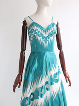 "Satin & Tulle " Vintage late 1940's Turquoise Satin & Cotton Tulle Dress UK 8 US 4