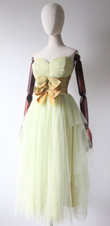 "Pistachio Tulle" Vintage 1950's Pistachio Tulle & Bow Dress UK 6 US 2