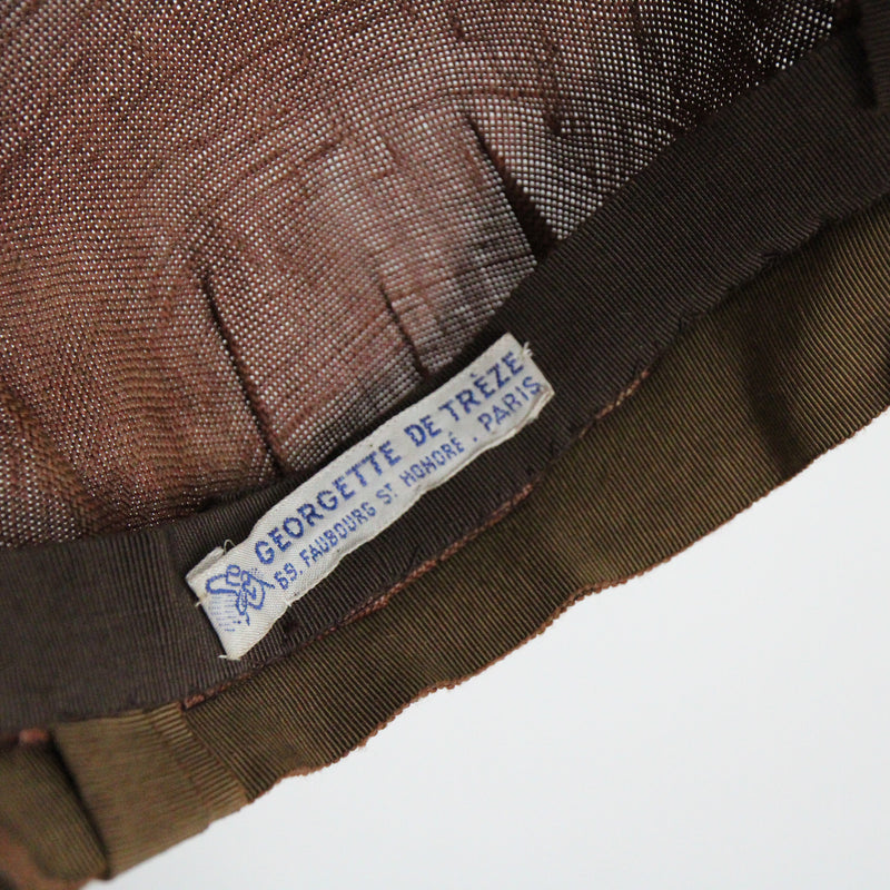 "Georgette De Trèze" Vintage 1930's Brown Straw Parisian Hat
