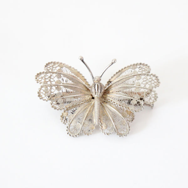 "Silver Filigree Butterfly" Vintage 1940's Silver Filigree Butterfly Brooch