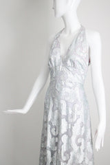"Dove Blue & Silver Lurex" Vintage 1970's Silver Lurex Evening Gown & Jacket Set UK 12 US 8