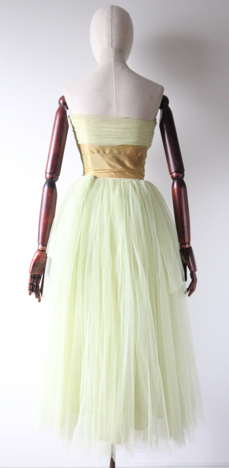 "Pistachio Tulle" Vintage 1950's Pistachio Tulle & Bow Dress UK 6 US 2