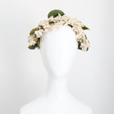 "Velvet Jasmine" Vintage 1950's Cream and Green Velvet Floral Hat