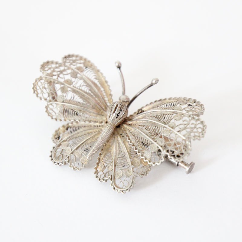 "Silver Filigree Butterfly" Vintage 1940's Silver Filigree Butterfly Brooch