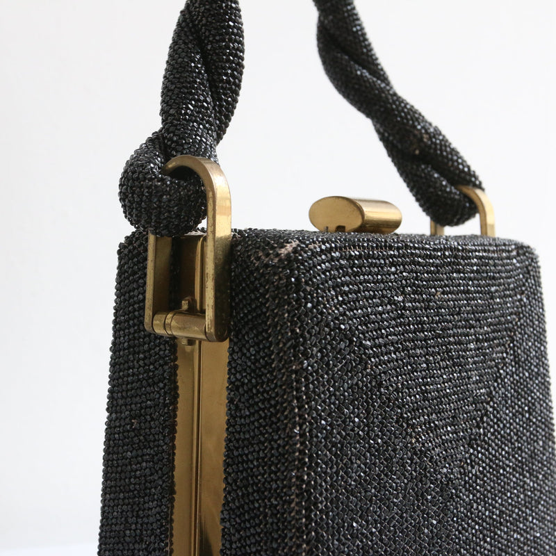 "Du Bonnette" Vintage 1940's Black Beaded Box Bag