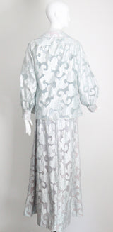 "Dove Blue & Silver Lurex" Vintage 1970's Silver Lurex Evening Gown & Jacket Set UK 12 US 8