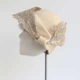 "Sea Fans & Felt" Vintage 1920's Cream Felt Cloche Hat