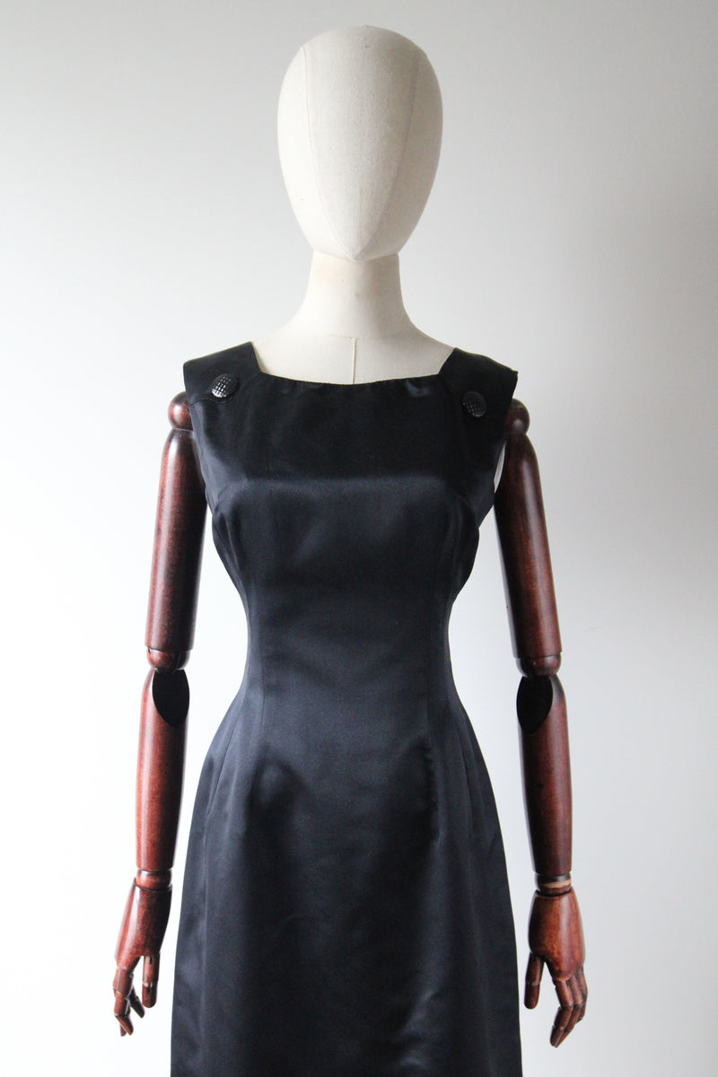 vintage black satin dress 1930s/1940s Black Satin Puff Sleeve Gown Canned Ham Vintage
