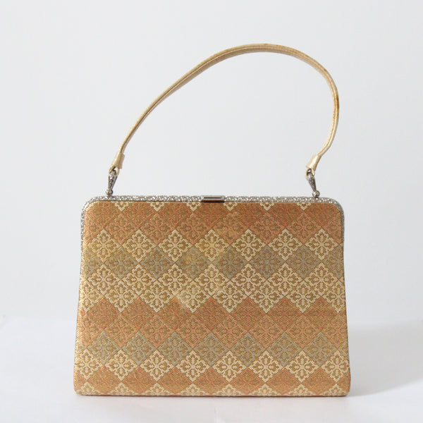 "Woven Lurex Pastels" Vintage 1960's Woven Gold Lurex Pastel Handbag