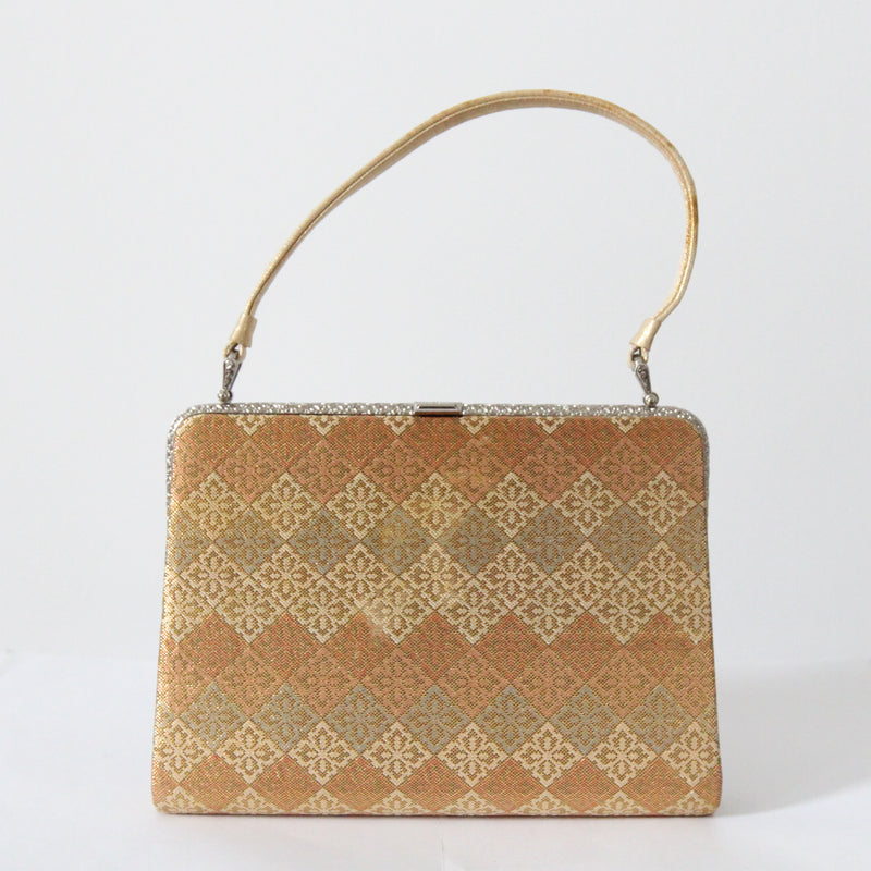 "Woven Lurex Pastels" Vintage 1960's Woven Gold Lurex Pastel Handbag