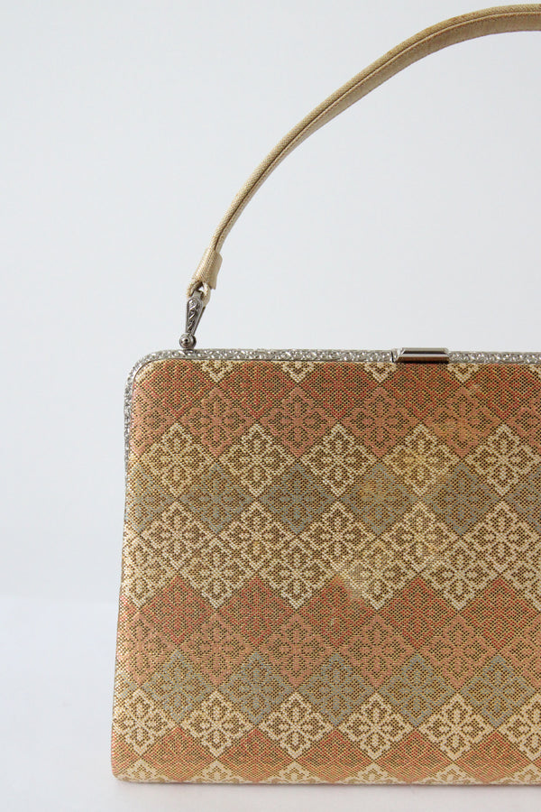 "Woven Lurex Pastels" Vintage 1960's Woven Gold Lurex Pastel Handbag