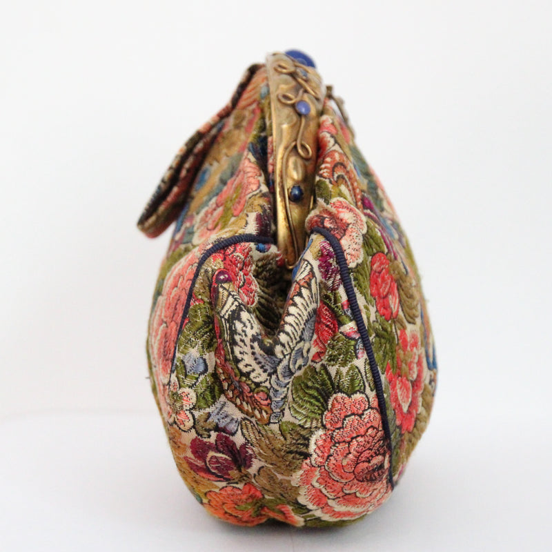"Peonies & Butterflies" Vintage 1920's Floral Tapestry and Lapis Clutch Bag