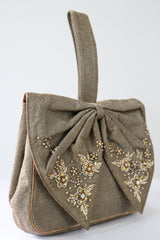 "Embellished Bow" Vintage 1940's Embroidered & Beaded Bow Wristlet Handbag