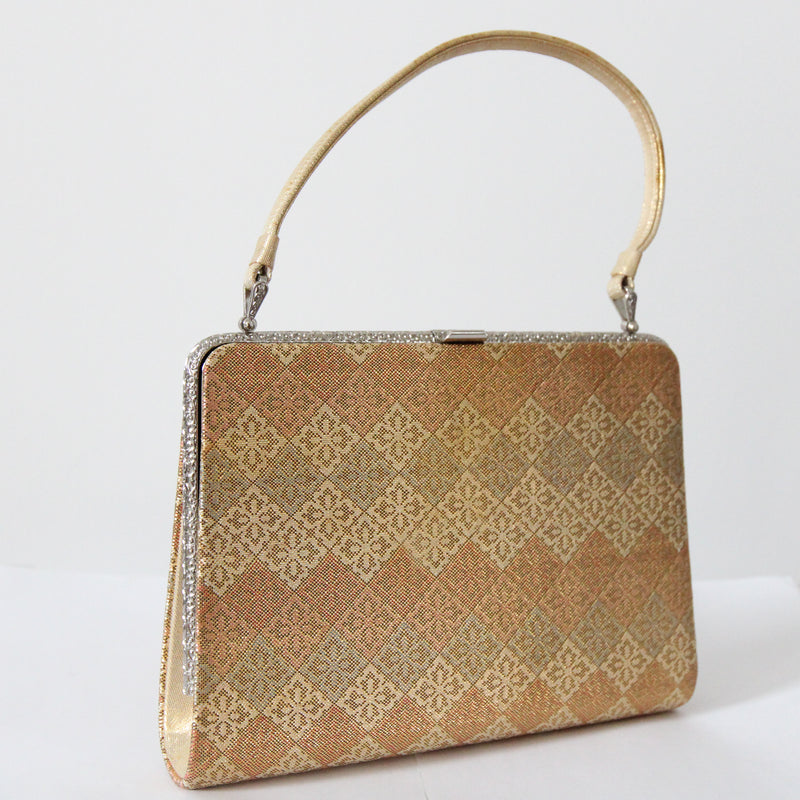 "Woven Lurex Pastels" Vintage 1960's Woven Gold Lurex Pastel Handbag