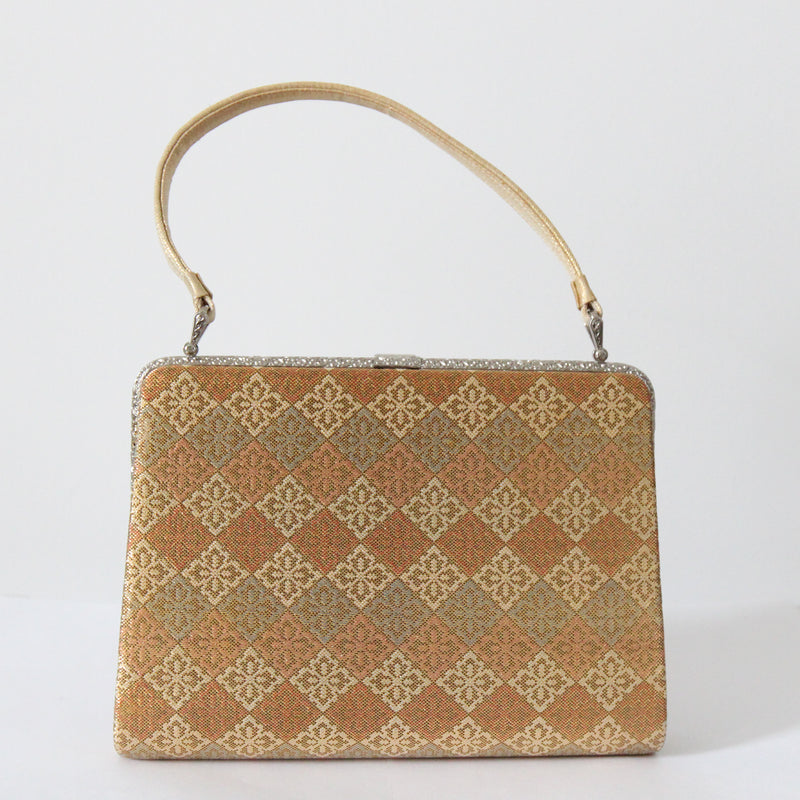 "Woven Lurex Pastels" Vintage 1960's Woven Gold Lurex Pastel Handbag