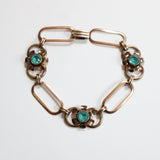 "Van Dell Florals" Vintage 1930's Gold Filled Floral Turquoise Rhinestone Demi-Parure Set